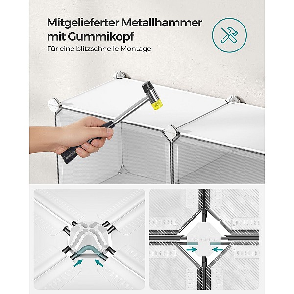 SONGMICS Shoe Rack, 8-Cube Shoe Organizer with Doors, 32 Pairs Plastic Shoe Storage Cabinet, for Bedroom, Entryway, Steel Frame, Plastic Panel, White