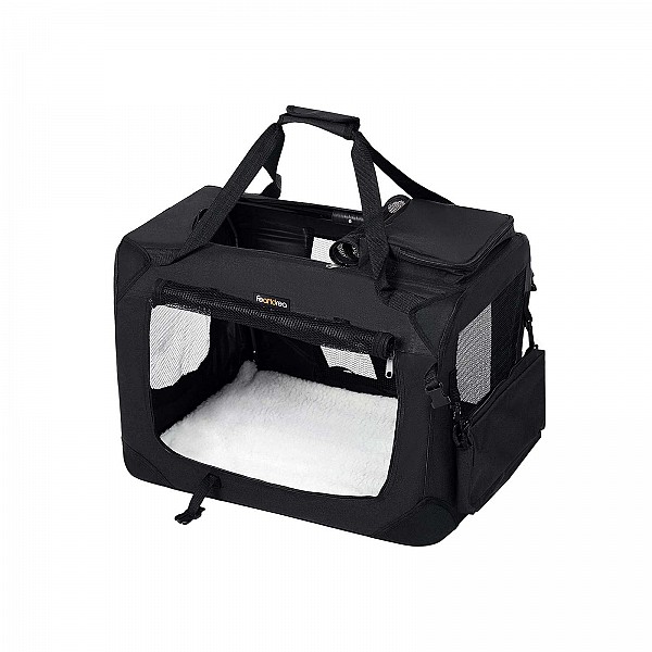 FEANDREA Dog Carrier, Folding Fabric Pet Carrier, 50 x 35 x 35 cm, Black