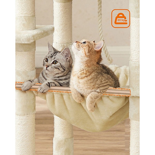 FEANDREA Cat Tree, Stable Cat Tower, 2 Plush Perches, 143cm, Beige PCT15BE