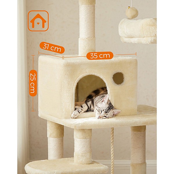FEANDREA Cat Tree, Stable Cat Tower, 2 Plush Perches, 143cm, Beige PCT15BE