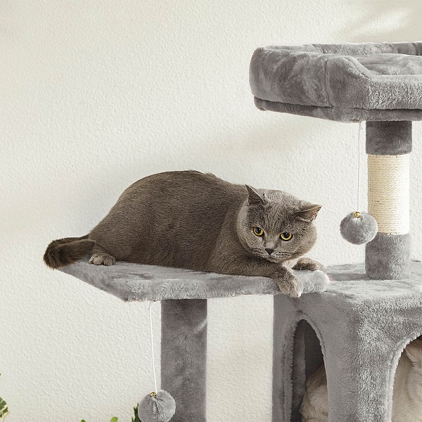 FEANDREA Cat Tree, Cat Condo with Hammock, 143 cm, Light Grey PCT161W01
