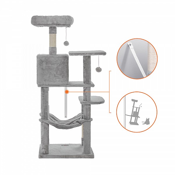 FEANDREA Cat Tree, Cat Condo with Hammock, 143 cm, Light Grey PCT161W01