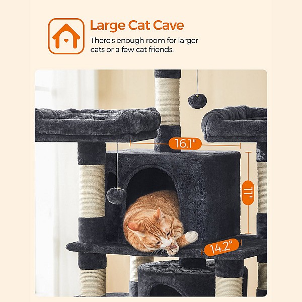 FEANDREA Cat Tree, Large Cat Tower, 170 cm, Smoky Grey PCT18GYZ