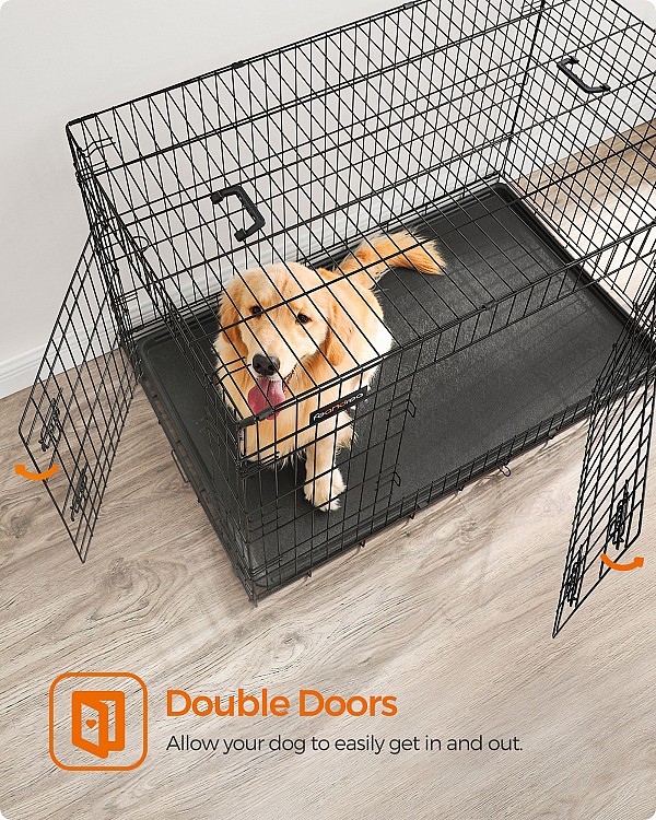 FEANDREA Dog Crate, Foldable, 122 cm Long, 2 Doors, XXL, Black PPD48H