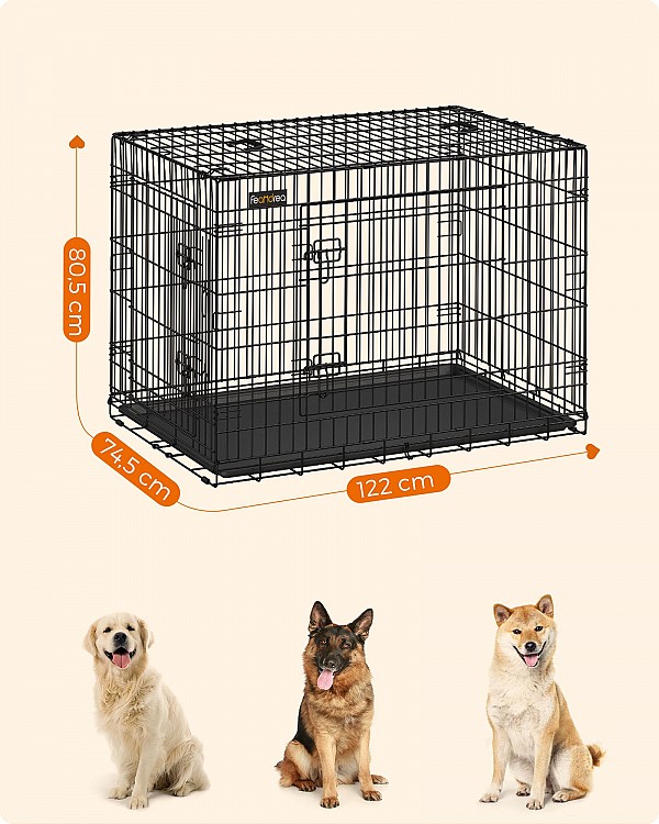 FEANDREA Dog Crate, Foldable, 122 cm Long, 2 Doors, XXL, Black PPD48H