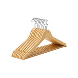 SONGMICS Wooden Hangers, Set of 10, Coat Hangers, Clothes Hangers, with Shoulder Notches, Anti-Slip Trousers Bar, 360° Swivel Hook, for Suits, Shirts, Coats, Natural CRW001-10