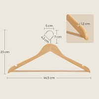 SONGMICS Wooden Hangers, Set of 10, Coat Hangers, Clothes Hangers, with Shoulder Notches, Anti-Slip Trousers Bar, 360° Swivel Hook, for Suits, Shirts, Coats, Natural CRW001-10